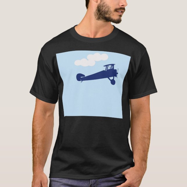 Flugzeug auf schlichtem blauem Pastellhintergrund T-Shirt (Vorderseite)
