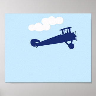 Flugzeug auf schlichtem pastellblauen Hintergrund. Poster