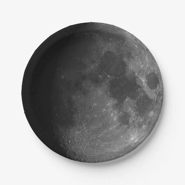 Flugzeug aus Papier. Foto Mond. Papierplatte Pappteller (Vorderseite)