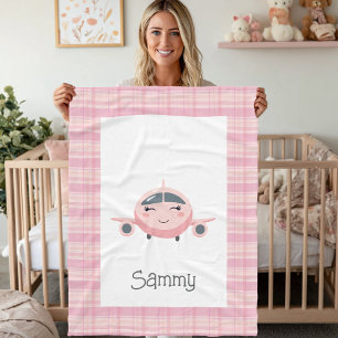 Flugzeug Baby Mädchen Rosa Grau Süße Babyparty Fleecedecke