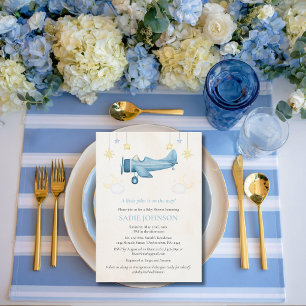 Flugzeug-Baby-Party Whimsical Begrüßung Baby Junge Einladung