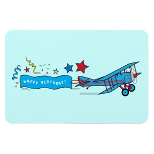 Flugzeug: Biplane mit Happy Birthday Streamer Magnet