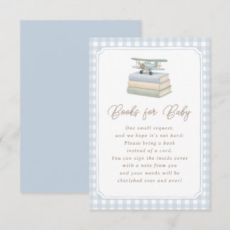 Flugzeug Blau Gingham Baby Shower Bücher für Baby Begleitkarte