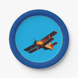 Flugzeug & Blauer Himmel - Vintage-Flugzeug / Luft Pappteller