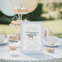 Flugzeug Blaukariertes Babyshower-Einladung