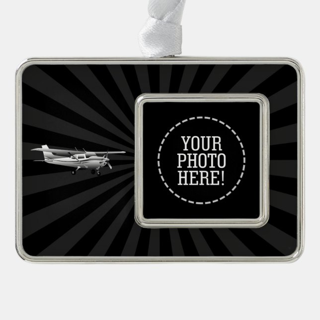 Flugzeug-Cessna-Silhouette, die schwarzen Rahmen-Ornament Silber (Vorderseite)