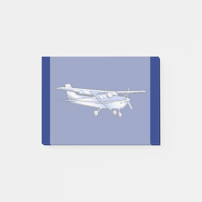 Flugzeug-Chrom-Cessna-Silhouette-Fliegen auf Blau Post-it Klebezettel (Vorderseite)