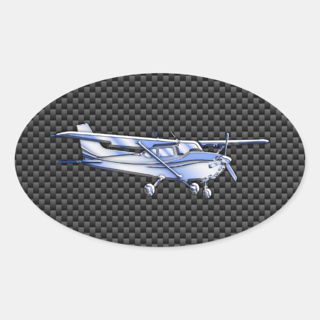 Flugzeug Chrome wie Cessna Black Carbon Fibre Ovaler Aufkleber (Vorderseite)