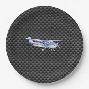 Flugzeug Chrome wie Cessna Black Carbon Fibre Pappteller