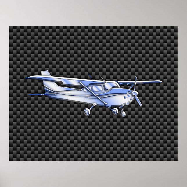 Flugzeug Chrome wie Cessna Black Carbon Fibre Poster (Vorne)