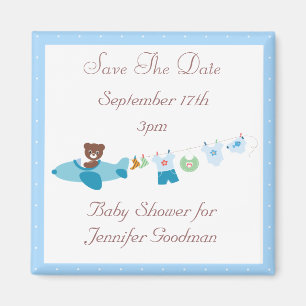 Flugzeug & Clothesline Blau Save the Date Babydusc Magnet