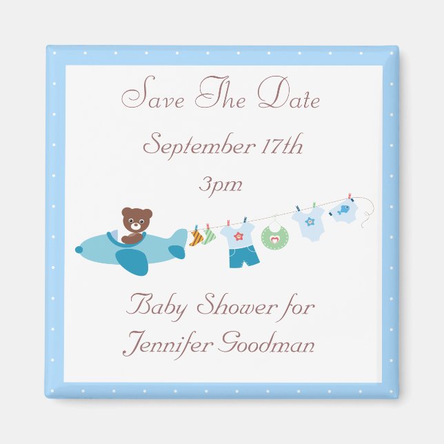 Flugzeug & Clothesline Blau Save the Date Babydusc Magnet (Vorne)