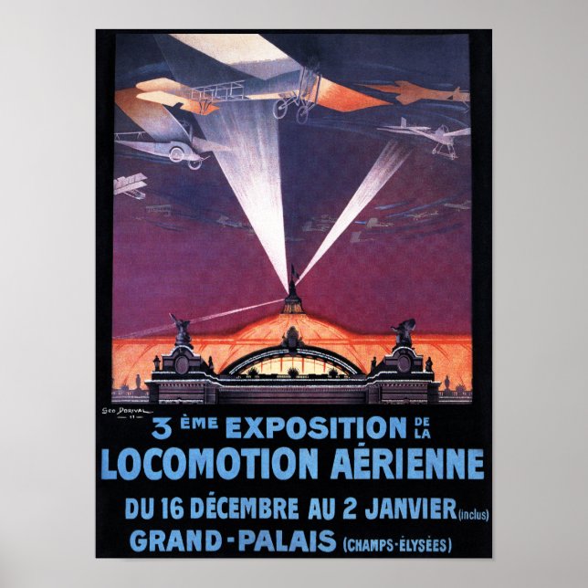 Flugzeug, das über das Suchscheinplakat fliegt Poster (Vorne)