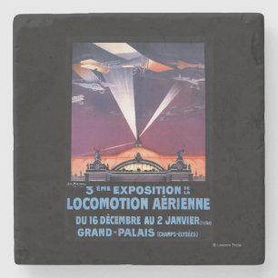 Flugzeug, das über Scheinwerfer-Plakat fliegt Steinuntersetzer