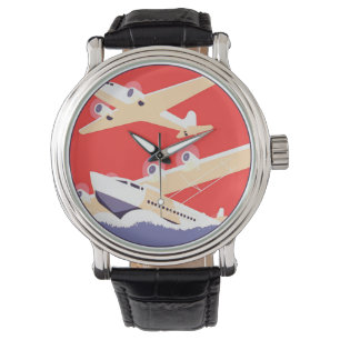 Flugzeug Flug Vintage WPA Farbige Armbanduhr