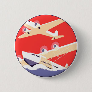 Flugzeug Flug Vintage WPA Farbige Button