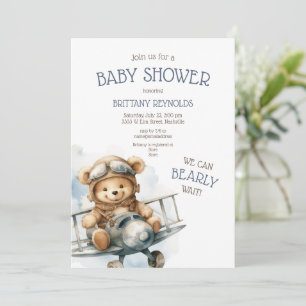 Flugzeug Flying Bear Blue Baby Dusche Einladung