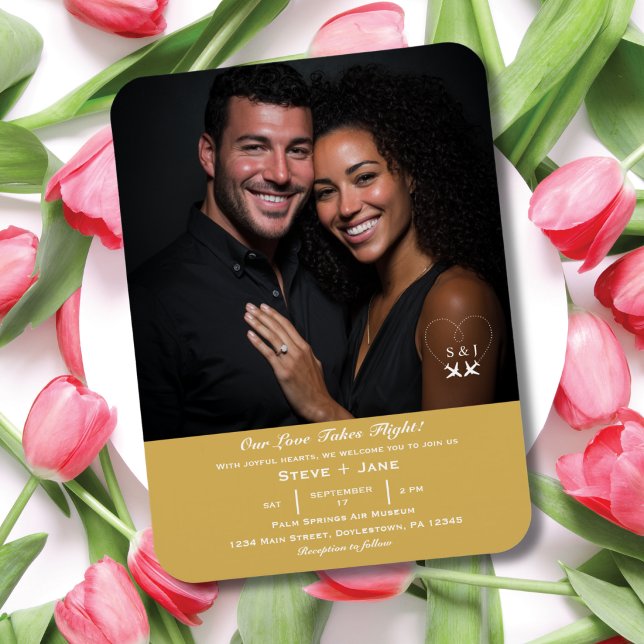 Flugzeug Herz Foto Monogramm Gold Reise Hochzeit Magnet (Von Creator hochgeladen)