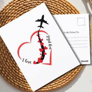 Flugzeug & Herzen Ich liebe meinen Piloten Romanti Postkarte