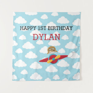 Flugzeug Hintergrund Boy Geburtstag Banner Pilot C Wandteppich
