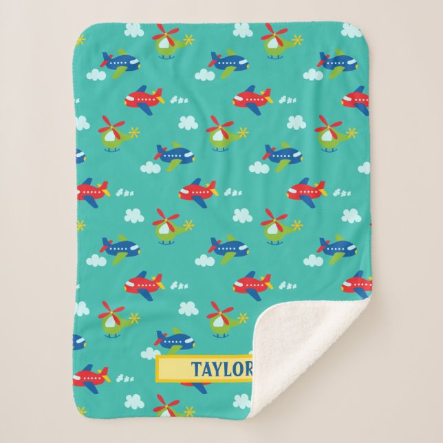 Flugzeug, Hubschrauber und Clouds, Aquamarin, Name Sherpadecke (Vorderseite)