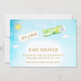 *~* Flugzeug in Cloudy Sky Boy Babydusche Einladun Einladung