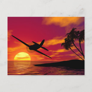 Flugzeug in einem tropischen Sonnenuntergang Postkarte