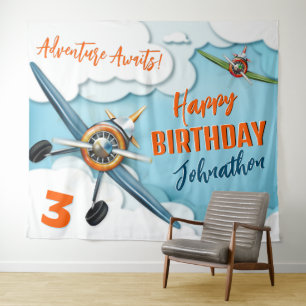 Flugzeug-Jagdflieger-Pilot-Jungen-Geburtstags-Hint Wandteppich