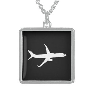 Flugzeug JetLiner Weiße Silhouette Flying Sterling Silberkette
