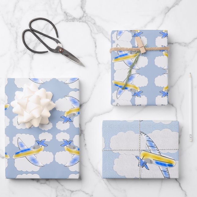 Flugzeug Jetplane Animated Childrens Geschenkpapier Set (Vorderseite)