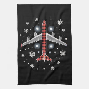 Flugzeug Kariert Weihnachten Pilot Geschirrtuch