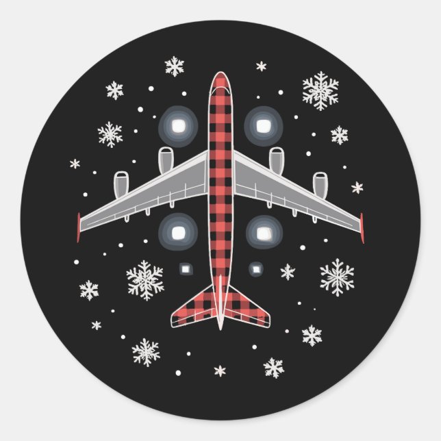 Flugzeug Kariert Weihnachten Pilot Runder Aufkleber (Vorderseite)