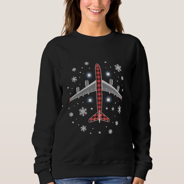 Flugzeug Kariert Weihnachten Pilot Sweatshirt (Vorderseite)