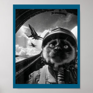 Flugzeug Katze Jet Pilot Selfie Siamese Kämpfer Sp Poster