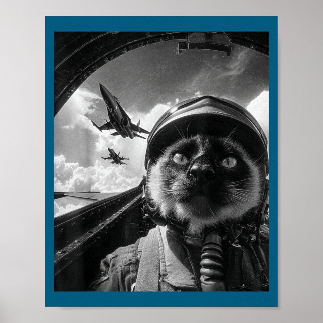 Flugzeug Katze Jet Pilot Selfie Siamese Kämpfer Sp Poster (Vorne)