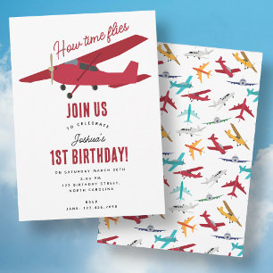 Flugzeug Kids 1. Geburtstag Party Zeitfliegen Einladung