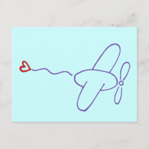 Flugzeug mit Herz Postkarte