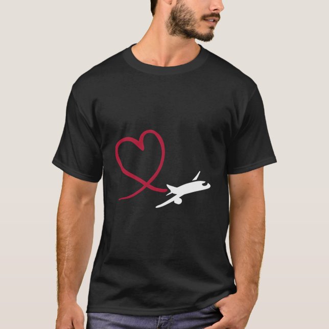 Flugzeug mit Herz T-Shirt (Vorderseite)