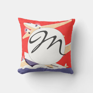 Flugzeug mit Vintagem WPA farbenfroh Kissen