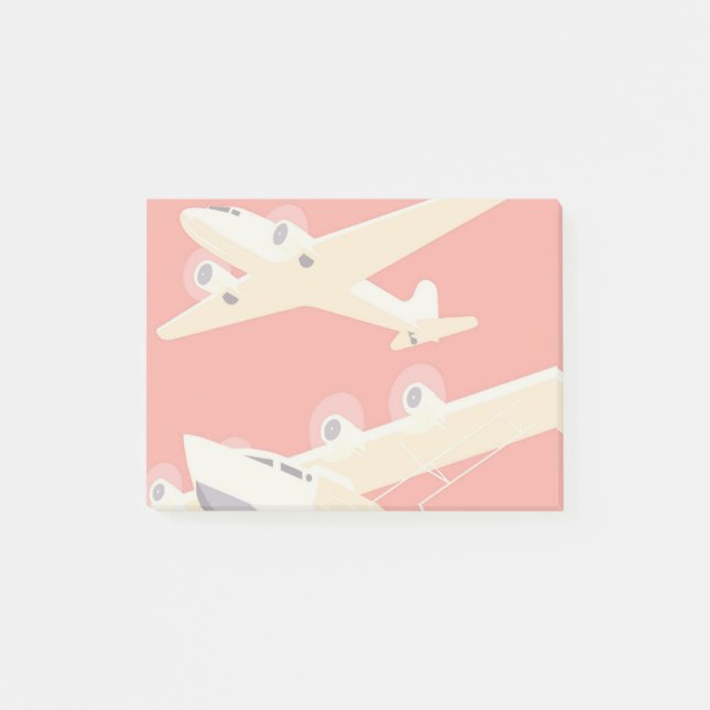 Flugzeug mit Vintagem WPA farbenfroh Post-it Klebezettel (Vorderseite)