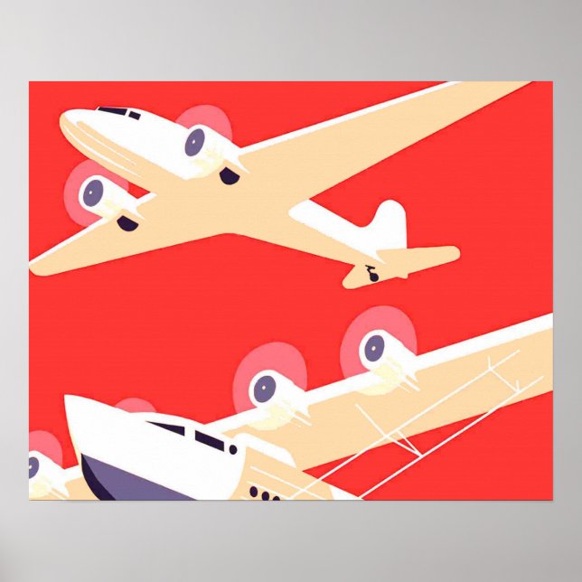 Flugzeug mit Vintagem WPA farbenfroh Poster (Vorne)