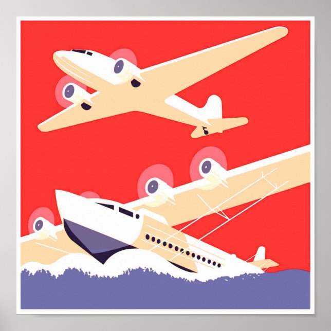Flugzeug mit Vintagem WPA farbenfroh Poster (Vorne)