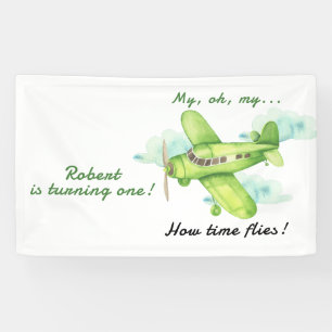 Flugzeug Oh Mein Zeit Fliegt Erste Geburtstagsfeie Banner