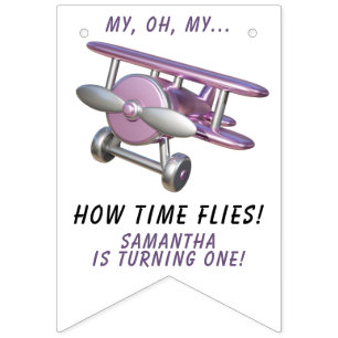Flugzeug Oh mein Zeit Fliegt Reise Erster Geburtst Wimpelkette