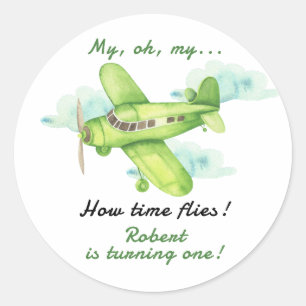 Flugzeug Oh Mein Zeit Fliegt Reisen Erster Geburts Runder Aufkleber