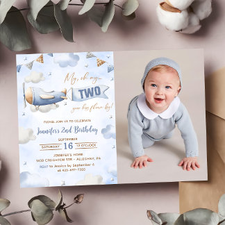 Flugzeug Oh meine Zeit fliegt am 2. Geburtstag Einladung