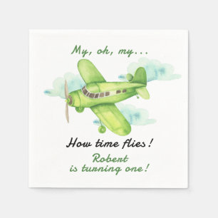 Flugzeug Oh meine Zeit fliegt am ersten Geburtstag Serviette