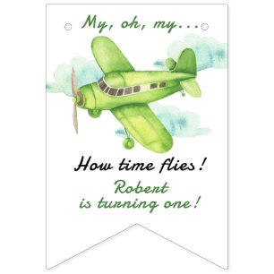 Flugzeug Oh meine Zeit fliegt am ersten Geburtstag Wimpelkette