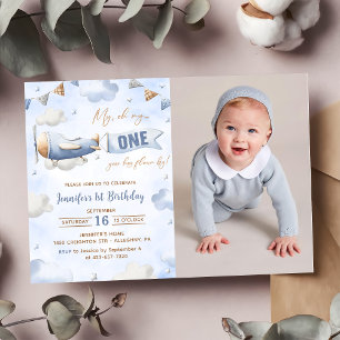 Flugzeug Oh meine Zeit fliegt Reisen 1. Geburtstag Einladung