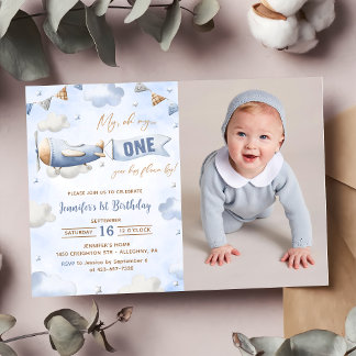 Flugzeug Oh meine Zeit fliegt Reisen 1. Geburtstag Einladung